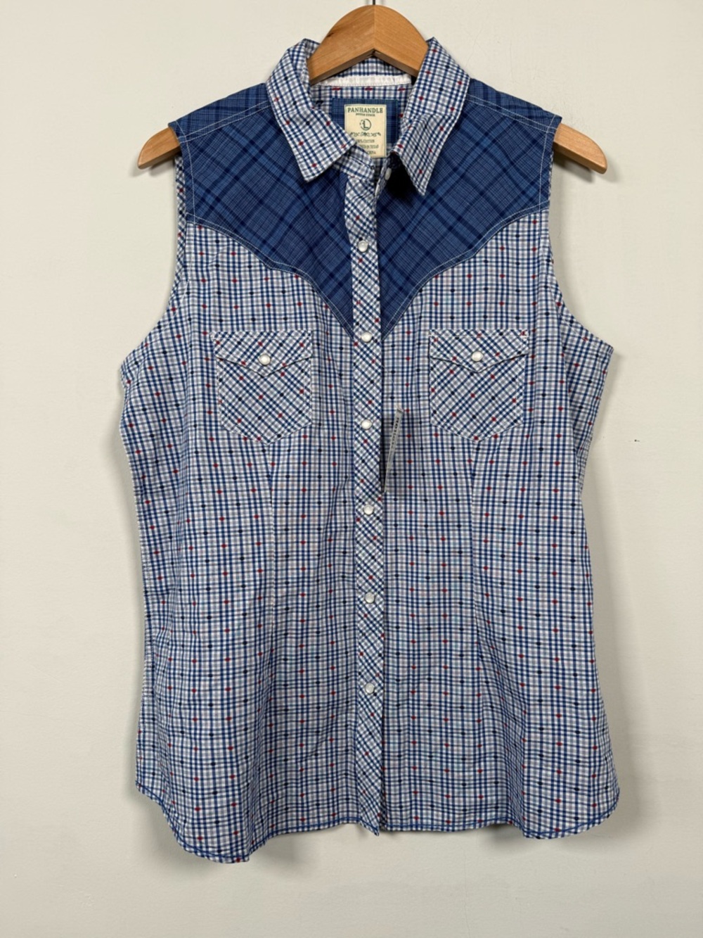 Panhandle Women’s Sleeveless Western Plaid Shirt, NWT, Size L, 100% Cotton